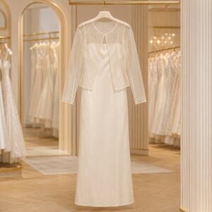 Ann Taylor NWT Ivory Silk Bridal Formal Gown Beaded Sheer Jacket 2PC Set Size 8